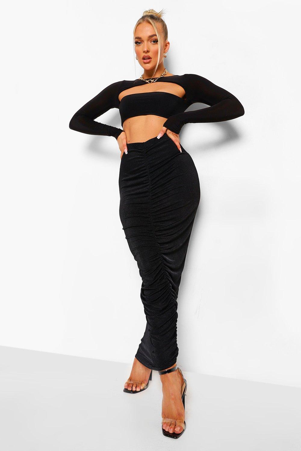 Ruched Front Maxi Skirt | boohoo